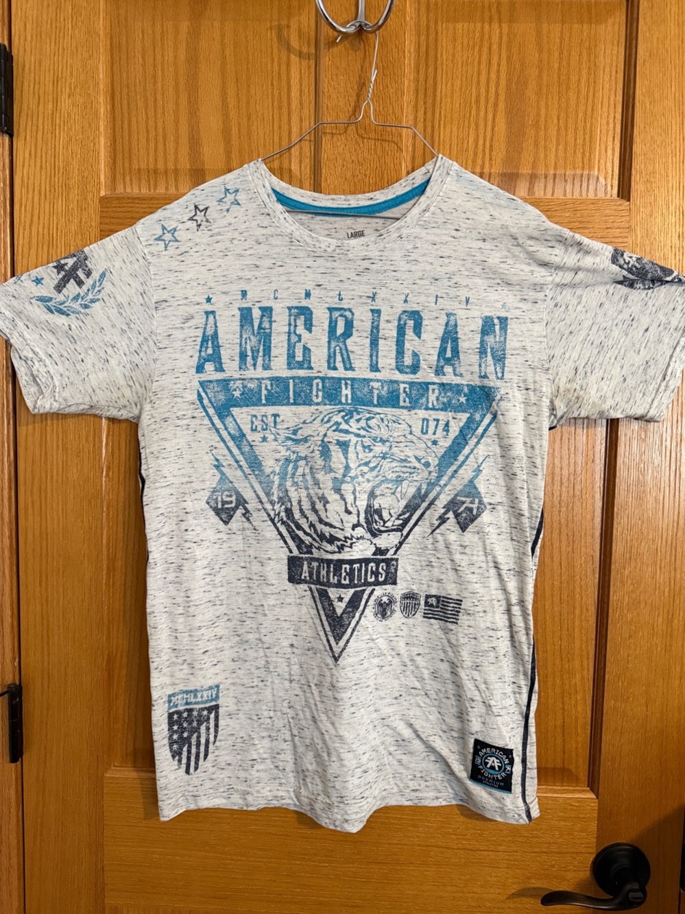 American Fighter Heathered Grey W/Blue Graphic Tiger Print T-shirt